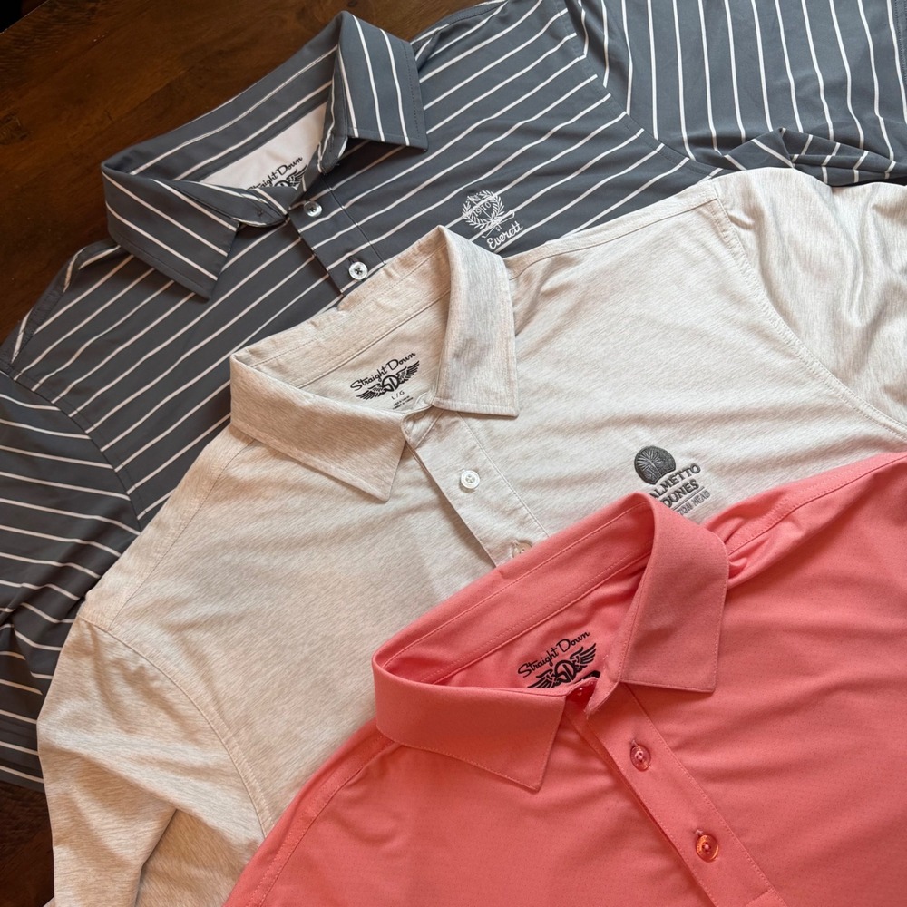 Lot of 3 Straight Down Mens Performance Golf Polo Shirts Gray Striped L